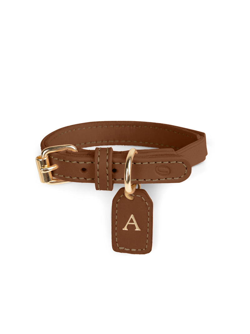 Collar de cuero marrón para gato