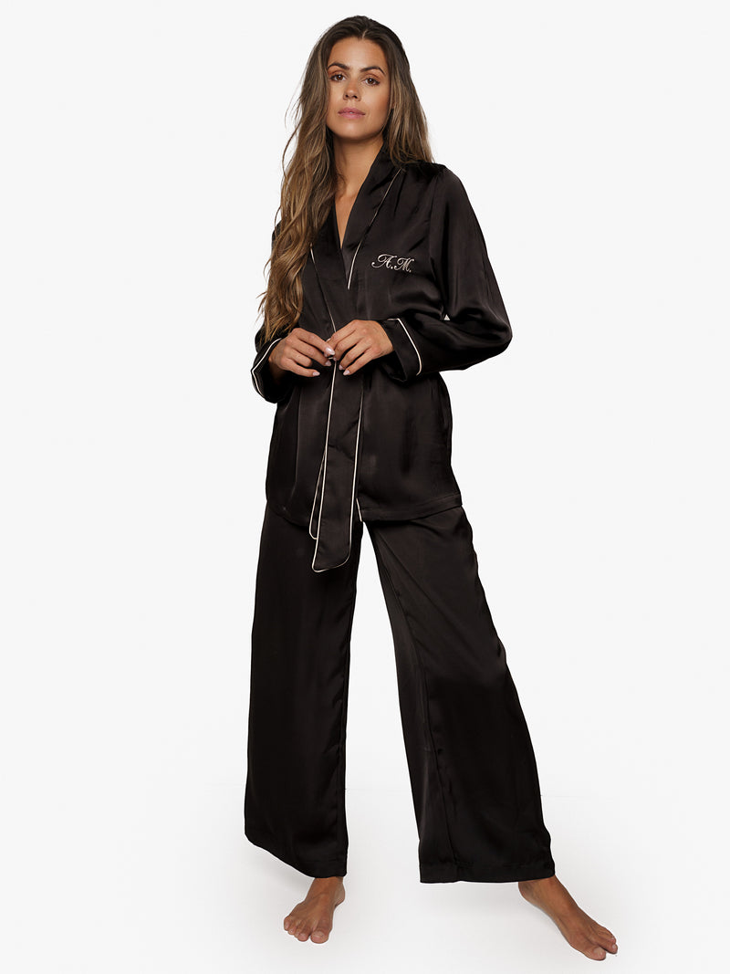 Pyjama-Satin-Anzug Schwarz