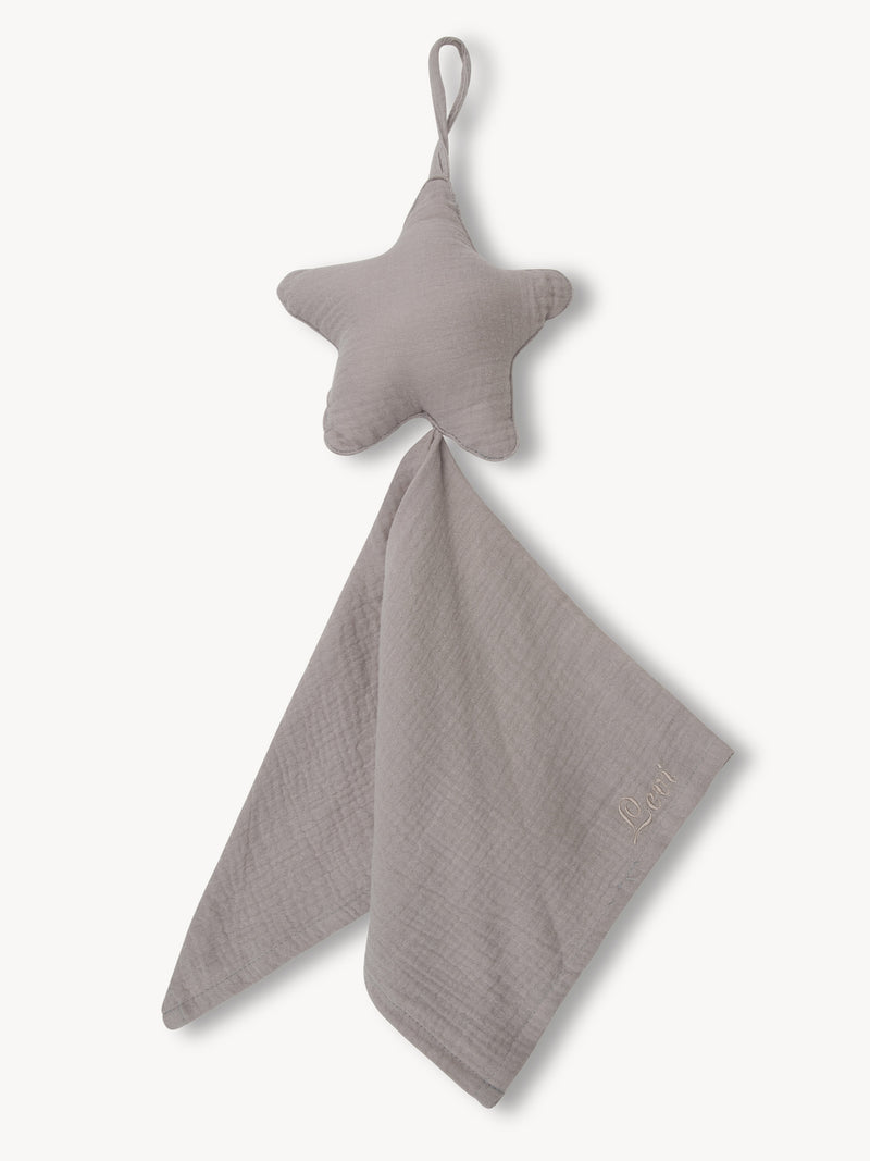 Attache tétine Mousseline Hydrophile Etoile Gris