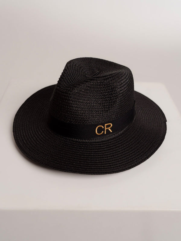 Strohhut Deluxe Schwarz Mit Schwarzem Band